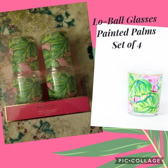 Lilly Pulitzer Other - Lilly Pulitzer Lo-ball Glasses Painted Palms Print